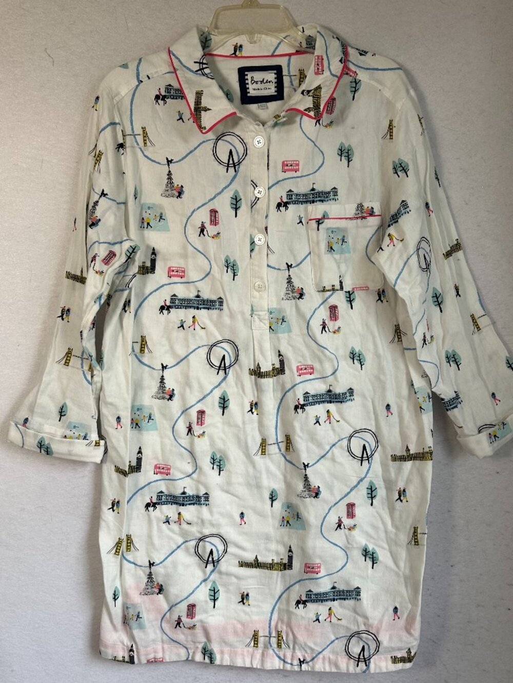Boden Nightshirt Sleepshirt sz 14 100% Cotton London Scene print 3/4 sleeves